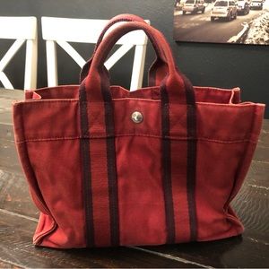 Hermes mini tote: burgundy/red